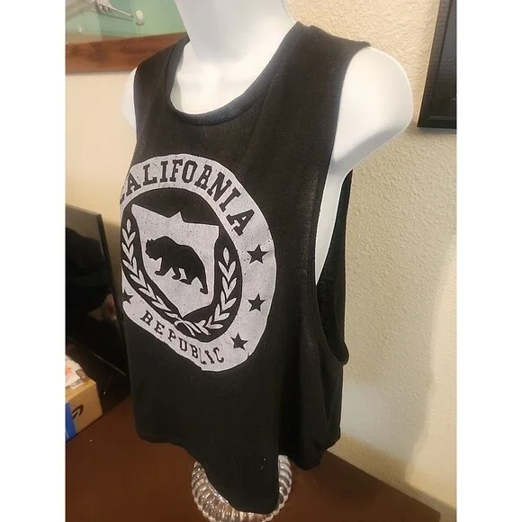 Love J USA California Republic Tank Top Large L Black Bear Flag Graphic Tee Cali - Picture 2 of 5